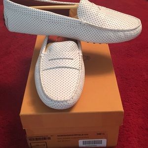 White perforated leather driving shoes